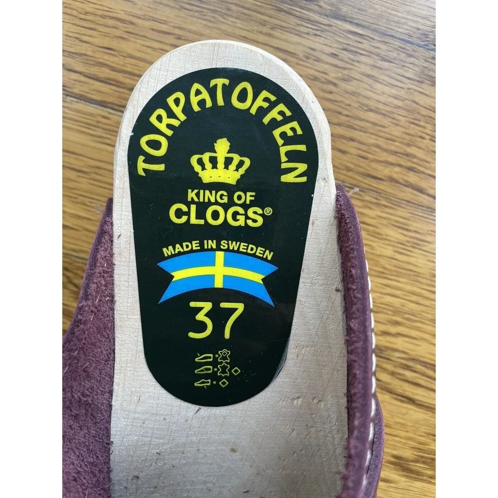 Torpatoffeln Cape Clogs Sweden Burgundy Leather Wooden Heel Women's US 7 (37) - Picture 7 of 8
